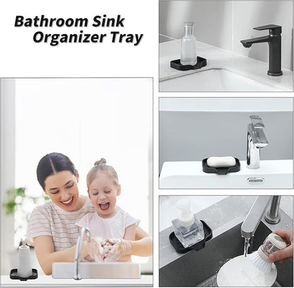 MicoYang Silicone Bathroom Soap Dishes with Drain Spout-Bathroom and Kitchen Sink Organizer,Sponge Holder,Dish Soap Tray,Perfect for Dispenser,Scrubber,Bottle,Cup on Sink or Counter-Black 4.9"×3.2"