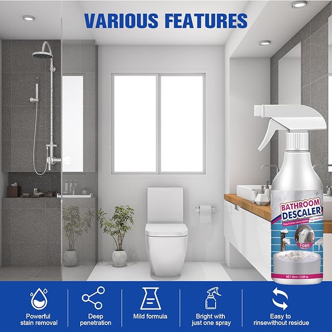 2Pcs Bathroom Descaler Cleaner Spray, Bathroom Foam Cleaner Spray, Multipurpose Bath-room Bubble Stubborn Stains Cleaner Foam Spray for Bath-room Toilet Bath Shower Glass Sink Clean