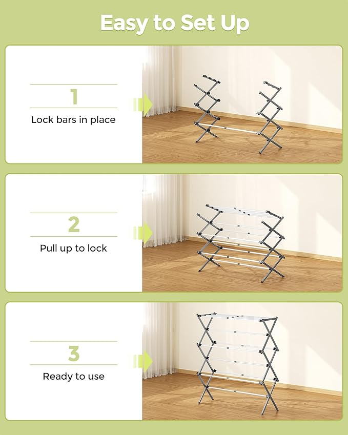 APEXCHASER Drying Rack Clothing, Clothes Drying Rack Foldable, Laundry Drying Rack Expandable, Small Clothe Hanger for Baby Clothes Towels Bibs, Socks, Clothes Airer for Indoor Outdoor Use, White/Grey