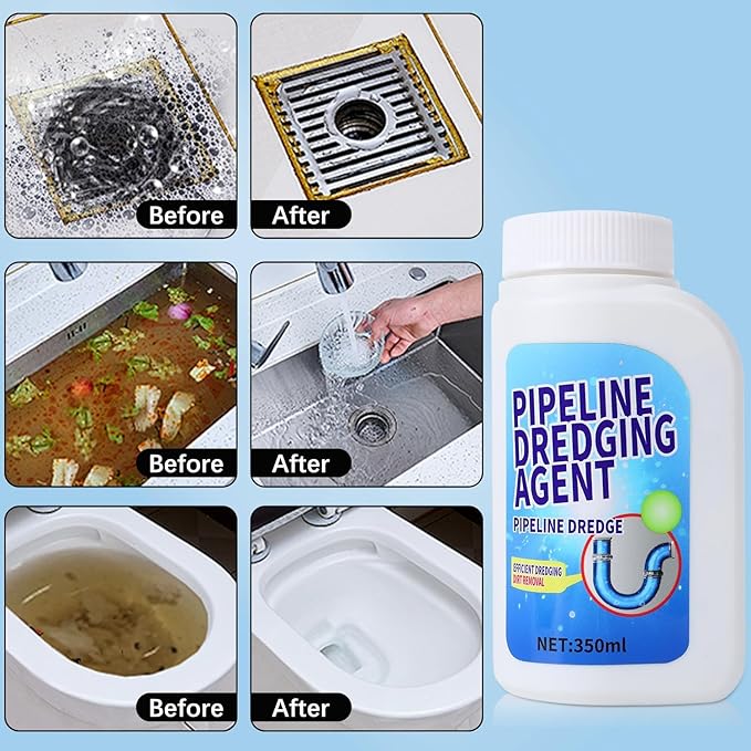 Pipeline Dredging Agent, 350ml Drain Clog Remover Agent,Kitchen Unblocker, Powerful Pipe Unclogger, Unclog Toilet Clog And Kitchen Sink Pipe Unblocker Powder