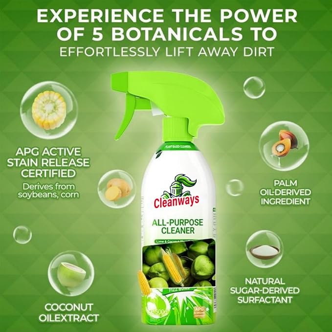 500ml Cleanways All Purpose Cleaner,Multi Surfaces Cleaner Spray Lime Coconut,Suitable for Refrigerators, Microwave Ovens, and Rice Cookers, Easy Home Cleaning with No Rinsing Required (1PCS)