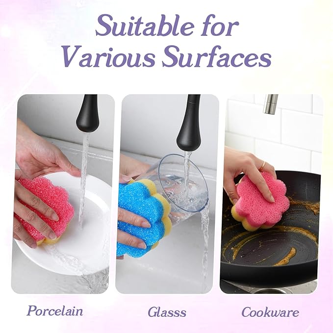 4 Colorful Scrub Sponge Dual-Sided Dish Sponges for Scrubbing Non-Scratch Cleaning Sponges Temperature Controlled Kitchen Sponge Multi Functional Cleaning Tools for Kitchen Bathroom Floor