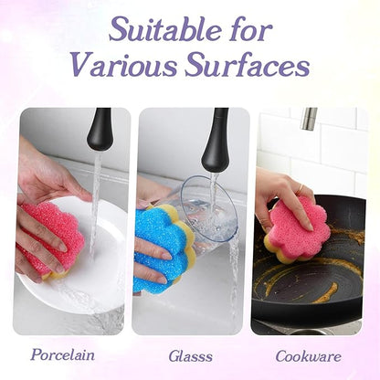 4 Colorful Scrub Sponge Dual-Sided Dish Sponges for Scrubbing Non-Scratch Cleaning Sponges Temperature Controlled Kitchen Sponge Multi Functional Cleaning Tools for Kitchen Bathroom Floor