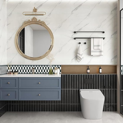 JSEVEM 16"×118" Thick White and Grey Marble Wallpaper Peel Stick Waterproof White Gray Marble Contact Paper Vinyl Wrap Glossy Self Adhesive Granite Tile Sticker for Kitchen Cabinets Table Countertops