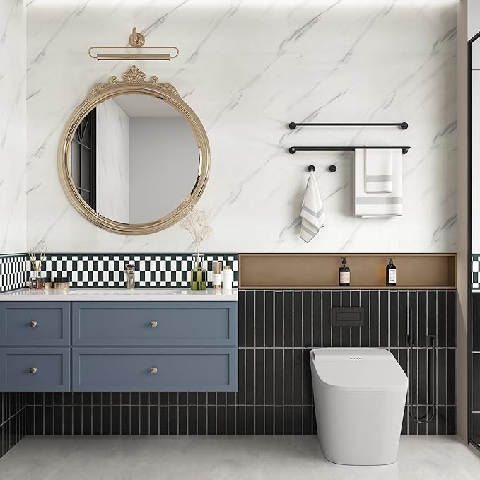 JSEVEM 24"×197" Extra Thick White Grey Wallpaper Peel and Stick Removable White Gray Marble Contact Paper Vinyl Wrap Faux Glossy Textured Granite Wall Sticker Decor for Bedroom Bathroom Kitchen Island