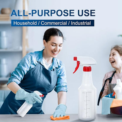 Veco Spray Bottle (5 Pack,24 Oz) with Measurements and Adjustable Nozzle(Mist & Stream Mode), HDPE Plastic Spray Bottles for Cleaning Solution, Household/Commercial/Industrial Use, No Leak and Clog