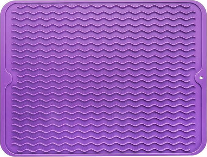 MicoYang Silicone Dish Drying Mat for Multiple Usage,Easy clean,Eco-friendly,Heat-resistant Silicone Mat for Kitchen Counter or Sink,Refrigerator or drawer liner Purple L 16 inches x 12 inches