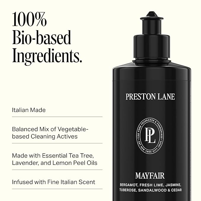 Preston Lane Luxury Dish Soap, Mayfair Scent | Plant Powered Formula with Essential Oils | Tough on Grease, Gentle on Hands | Vegan, Cruelty Free, Clean Ingredients