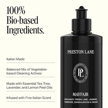 Preston Lane Luxury Dish Soap, Mayfair Scent | Plant Powered Formula with Essential Oils | Tough on Grease, Gentle on Hands | Vegan, Cruelty Free, Clean Ingredients