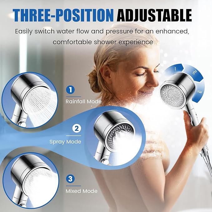 DEVA FRONSA Dual Shower Head for Couples, Double Shower System, 6+3 Adjustable Spray Modes, High Pressure, 31.5-80.7" Extendable Rod, 78.7" Hose