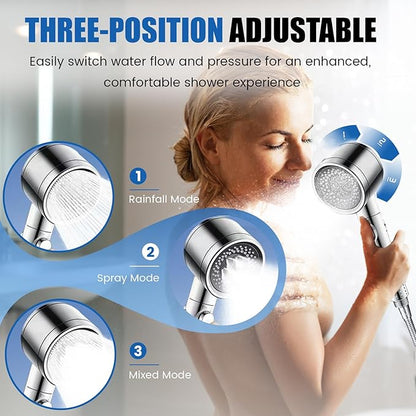DEVA FRONSA Dual Shower Head for Couples, Double Shower System, 6+3 Adjustable Spray Modes, High Pressure, 31.5-80.7" Extendable Rod, 78.7" Hose