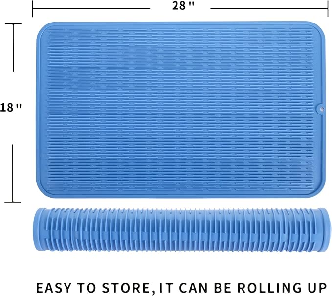 MicoYang Silicone Dish Drying Mat for Multiple Usage,Easy clean,Eco-friendly,Heat-resistant Silicone Mat for Kitchen Counter or Sink,Refrigerator or Drawer Liner Lichen BlueL 3XL 28 inches x 18 inches