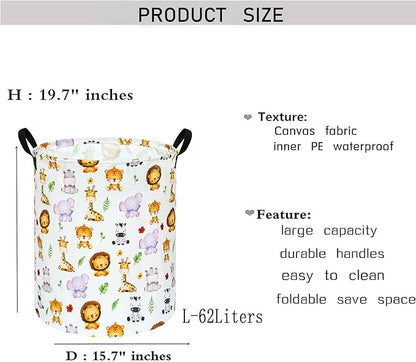 KUNRO Round Tiger Animals Laundry Gift Basket Storage Hamper, Clothes Storage Organizer Bins, Shelf Basket with Handles for Room Decor
