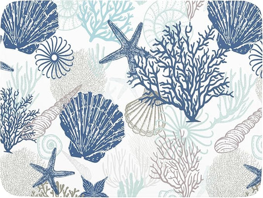 Summer Navy Blue Dish Drying Mat for Kitchen Counter 18×24 Inch Coral Drainer Pad Washable Starfish Dish Rack Pad Drainer Mat Beach Absorbent Reversible Microfiber Dish Drying Pad for Coffee Bar