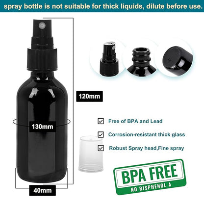 NOOEEISS Black Glass Small Spray Bottle 2 oz 24 Packs,Fine Mist Sprayer Small Clear Bottles,Refillable Containers mini spray bottles for Cleaning Solutions and Skin Care (Black 24pcs)
