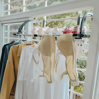 Portable Clothes Drying Rack for Balcony Railings Windowsill, Folding Towel Rack Indoor Outdoor Retractable Laundry Rack with Sock Clips for Drying Socks