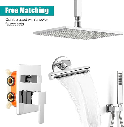 SKOWLL Waterfall Shower Adjustable, Wall Mount Modern Rainfall Waterfall Shower Head Set, Polished Chrome Waterfall Showerhead Jet, High Pressure Shower Body Spray Jets