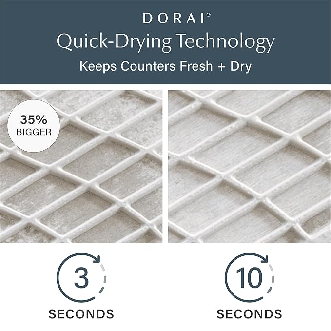 Dorai Home Dish Pad - Collapsable Stone Dish Drying Mat with Diatomaceous Earth for Quick Drying - Ultra Absorbent - Encased in Woven Silicone - Eco-Friendly, Foldable - Large 24.6" x 16.5", Sandstone