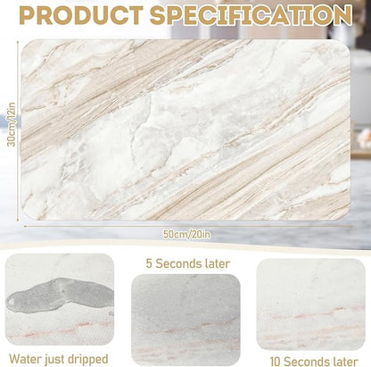 LemonRoad Dish Drying Mat for Kitchen Counter, 12"x20" Absorbent Coffee Bar Mat with Marble Texture Design, Fast-dry Diatomite Drainer Drying Mats with Non-slip Backing for Kitchen Sink Countertop