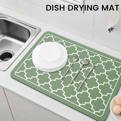 WISELIFE Dish Drying Mat Super Absorbent Drying Mat Large Dish Drying Mats for Kitchen Counter Easy Clean Dish Mat Kitchen Drying Mat16"x 24" Stylish Green