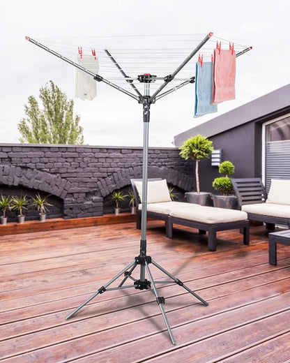 STORAGE MANIAC Portable Umbrella Clothes Drying Rack 8 Lines with 82 Feet Drying Space, Steel Frame & Adjustable Height, 4-arm Umbrella Clothesline for Laundry, Collapsible Indoor & Outdoor Drying