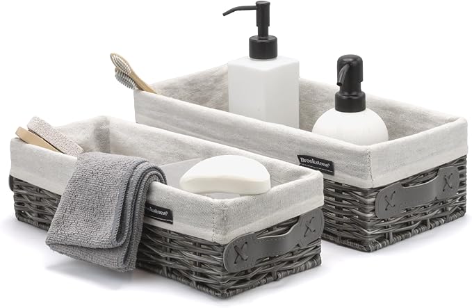 Brookstone Wicker Shelf Storage Basket Decorative Shelf Bin, bathroom organizers and storage, Boho Living Room Decor, Spring Storage 2026-2 Piece Set
