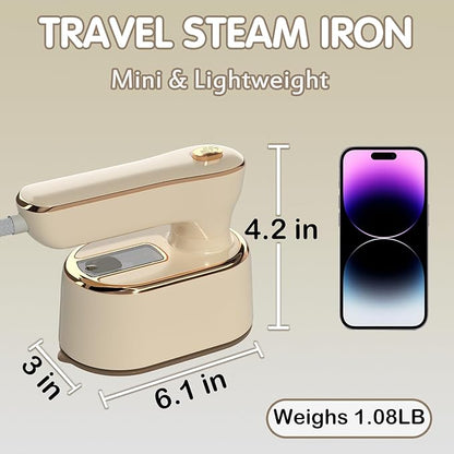Travel Steamer Iron for Clothes Mini - Portable Ironing Machine Travel Small Size Portable Steamer Travel College Dorm Home Essentials (Beige)