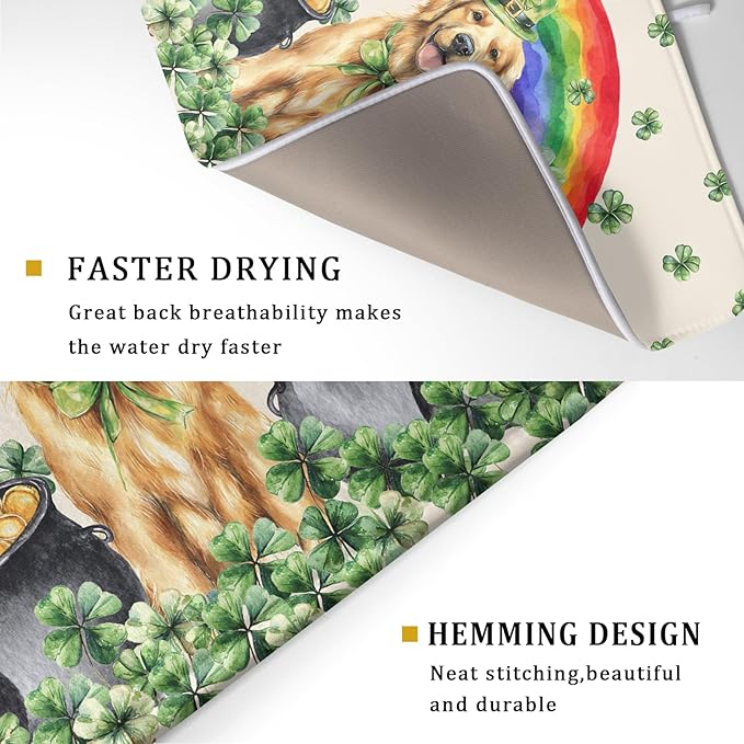 Funny Dog Dish Drying Mats for Kitchen Countertop Large Microfiber Absorbent Coffee Bar Mat