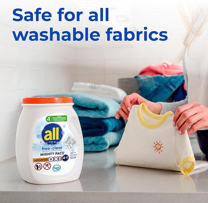 all Laundry Detergent Pacs, Mighty Pacs with OXI Stain Removers and Whiteners, Free Clear, Unscented and Dye Free, 56 Count
