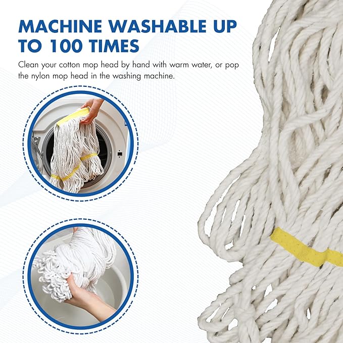 KULED Heavy Duty Industrial Mop, Commercial Cotton Mop with 59 Inch Handle, Looped-End String Wet Mops with 2 Heads for Floor Cleaning, Workshop, Warehouse, Home and Garage