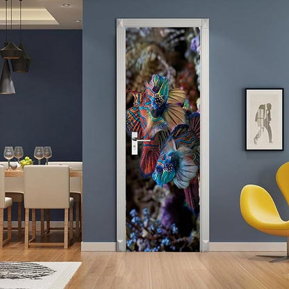 A.Monamour 3D Door Stickers for Interior Doors Mandarinfish Fish Nautical Vinyl Waterproof Self Adhesive Door Mural Decals for Bedroom Office Bathroom 90x200cm