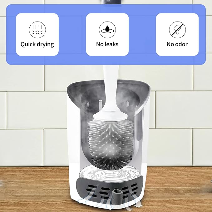 Silicone Toilet Bowl Cleaner Brush, Bathroom Cleaning Bowl Kit, Wall Mount Toilet Brush Refillable Toilet Brush Diatom Mud Absorbent Soft Bristled Silicone