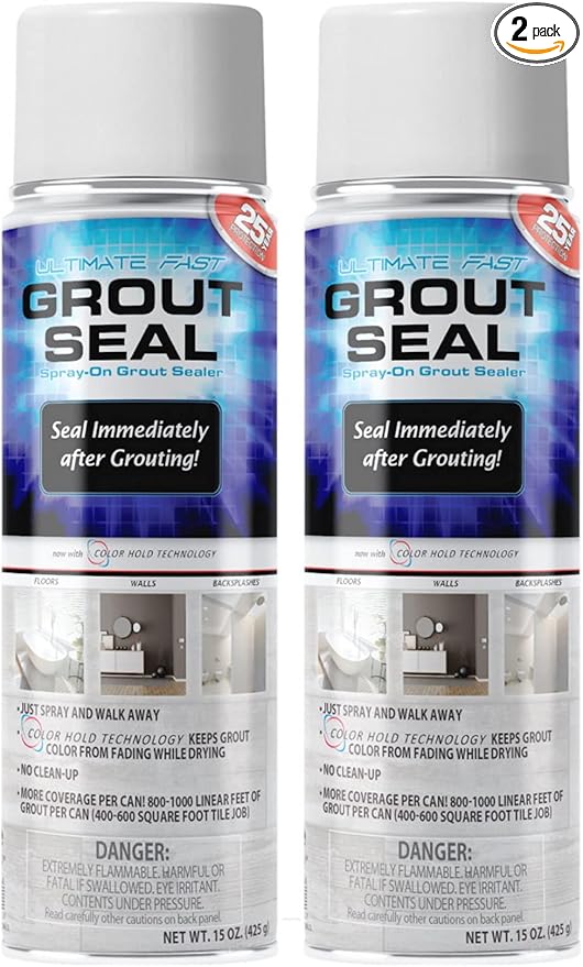 Advanced Ultimate Fast Grout Seal 15 Ounce – Aerosol Spray-On Instant Grout Sealer with Color Hold Technology – 800-1000 Linear Feet Per Can for Grout, Natural Stone, Masonry & Concrete - 2 Pack