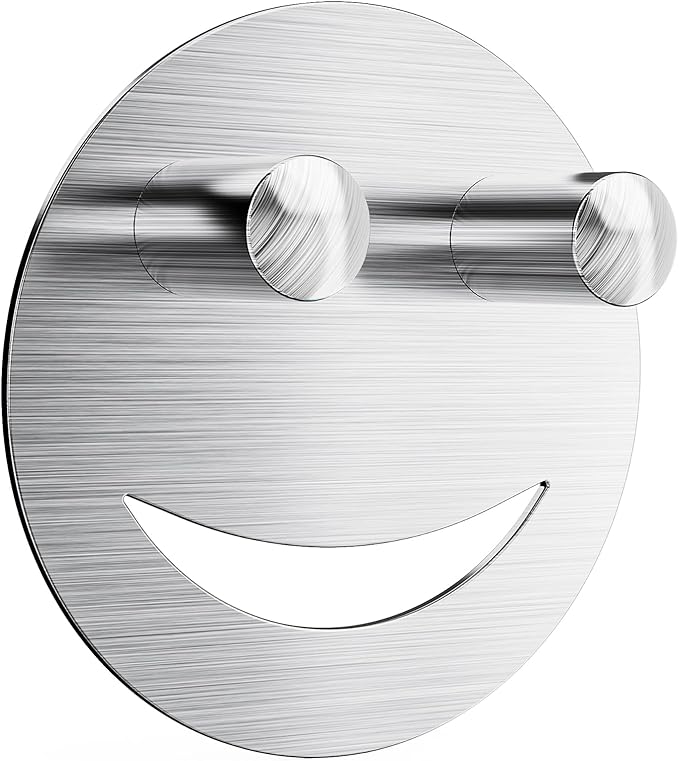 Stainless Steel Smiley Face Sponge Daddy Holder, Brushed Silver Sink Caddy Organizer with Suction Cup Installation for Kitchen, Keep Happy Face Sponge Clean and Dry