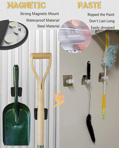 Magnetic Mop Holder, No Drilling Black Steel Magnetic Tool Mount for Home, Kitchen, Laundry, Garage, Workshop - 2 Pack/Black