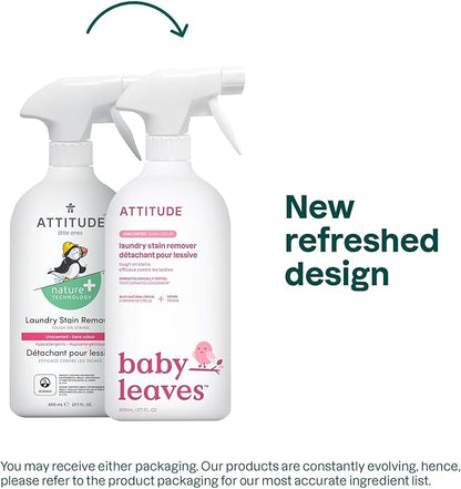 ATTITUDE Baby Laundry Stain Remover, Plant and Mineral-Based Ingredients, Vegan and Cruelty-free Household Products, Unscented, 27.1 Fl Oz