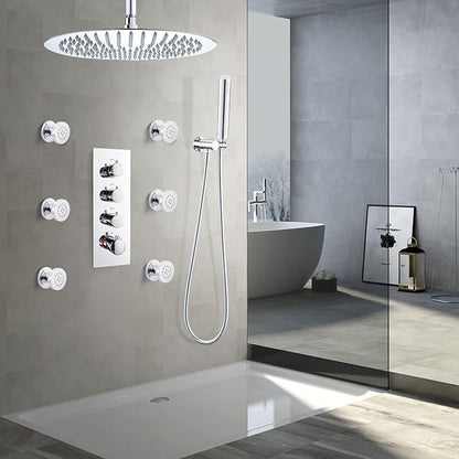 HOMEDEC 2inch Brass Shower Body Sprayer Jets Shower Head, Valve Needed (6pcs, Round-Chrome)