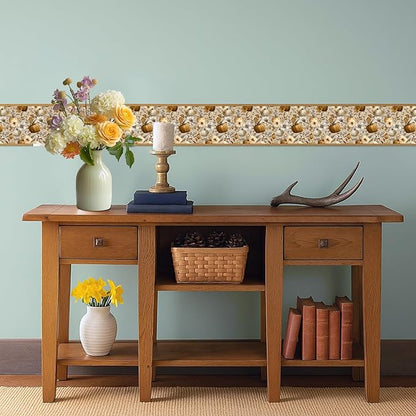 Daisy Floral Wallpaper Border 196x4 Inch Peel and Stick Wall Border Removable Vinyl Wall Trim Yellow White Flowers Pattern for Kitchen Bathroom Living Room Bedroom Mirror Cabinet Backsplash