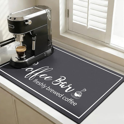 Findosom Dish Drying Mat, 12"x 20" Super Absorbent & Hide Stain Coffee Mat, Cuttable Drying Mat for Kitchen Counter, Coffee Bar Accessories, Under Dish Rack, Coffee Maker, Espresso Machine, DarkGrey