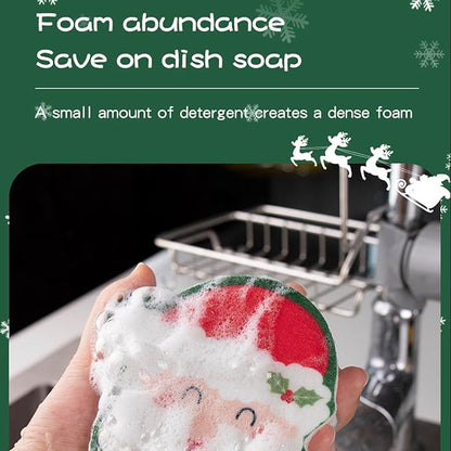 Cartoon Christmas Kitchen Sponges Reusable, Dish Sponge for Washing Dishes,Heavy Duty Scrub Sponge,Double-Side Design, Durable & Long-Lasting with Hign Density Sponge,4pack (Christmas sponges)