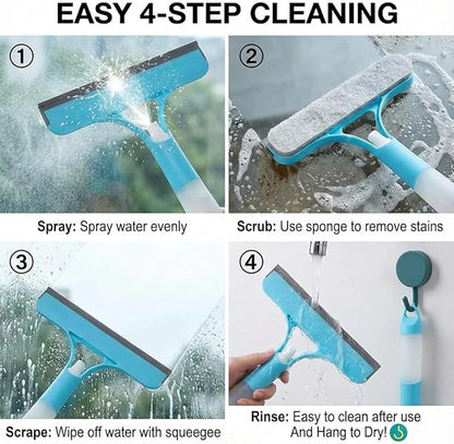 2 Pack 3 in 1 Window Cleaning Scraper, Window Squeegee with Sprayer, Window Squeegee Cleaner Tool with Built-in Spray Bottle for Car Windows Mirrors Shower Glass Bathroom Tiles Home Kitchen Flooring