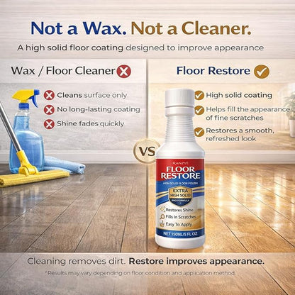 Floor Restore – High Solid Floor Restorer for Wood & Hard Floors, Concentrated Coating to Restore Shine & Cover Fine Scratches, Easy Mop-On Application