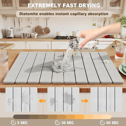 Stone Drying Mat for Kitchen Counter, Large Quick Dry Stone Mat, Collapsible Diatomaceous Earth Mats for Dishes Bottles Cups, Fits Any Countertop,23"×15.3",Light grey