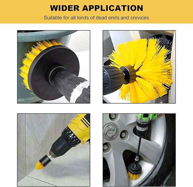 6PCS Drill Brush Attachment Set, 1/4in Power Scrubber Cleaning Brushes with Extended Rod, All Purpose Drill Activated Brushes Cleaning Kit for Car Detailing Carpet Floor Tub