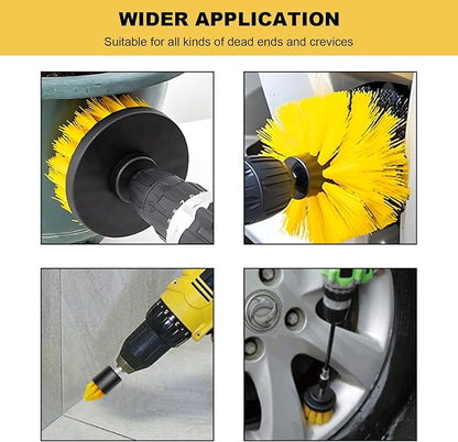 6PCS Drill Brush Attachment Set, 1/4in Power Scrubber Cleaning Brushes with Extended Rod, All Purpose Drill Activated Brushes Cleaning Kit for Car Detailing Carpet Floor Tub