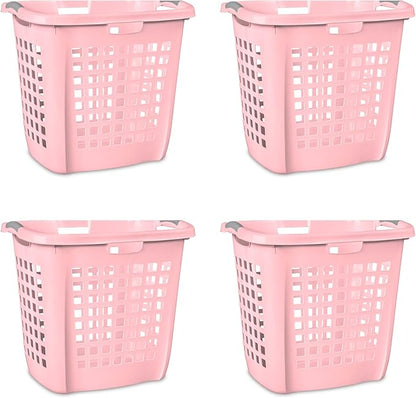 Sterilite 4-Pack Ultra Easy Carry Laundry Basket, Plastic Clothes Hamper Bin w/Comfort Grip Handles & Rim, 2.1 Bushel Capacity, Pink Frost