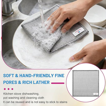Wangjinpeng12 Pcs New Upgrade 3-Layer Metal Dish Cloths, Non-Scratch Odor-Free Multipurpose Wire Dishwashing Rags for Wet Dry Use, Kitchen Cleaning Cloths for Dishes, Sinks & Stove Tops(7.87X7.87)