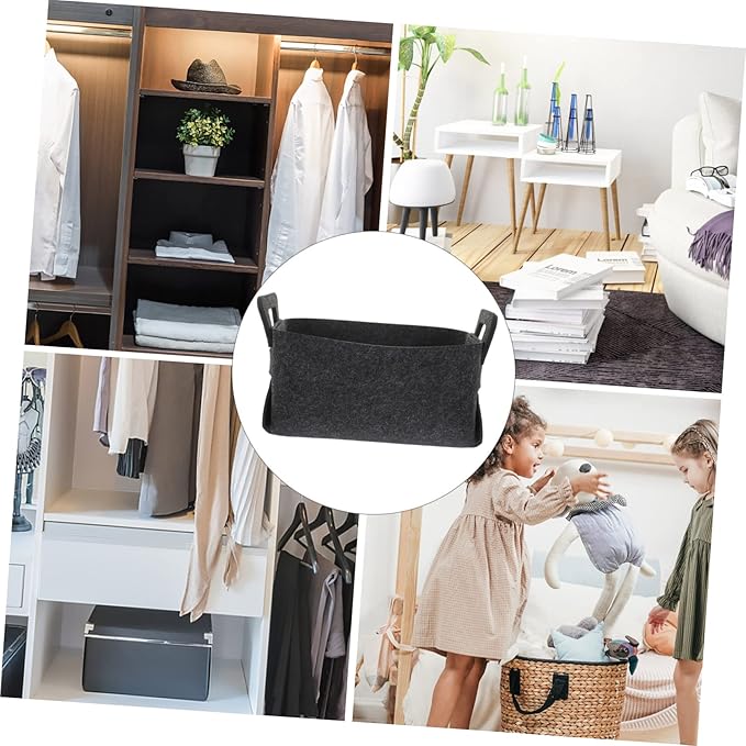 Luxshiny Felt Laundry Basket Handles Deep Gray Folding Storage Bin for Dirty Clothes Toys and Household Items Multifunctional Organizer for Bedroom and Nursery