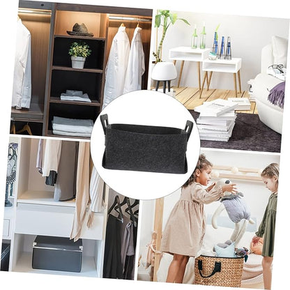 Luxshiny Felt Laundry Basket Handles Deep Gray Folding Storage Bin for Dirty Clothes Toys and Household Items Multifunctional Organizer for Bedroom and Nursery