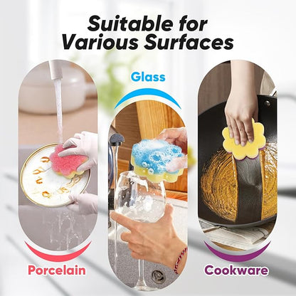 Scrub Sponge, Dual-Sided Temperature-Responsive Scrubber - Non-Scratch - Multipurpose Dish Sponges for Kitchens, Bathrooms, and Outdoor Use - 3 Pack